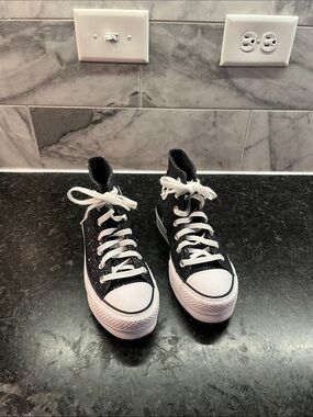 Kids Black High-Top Sneakers with White Toe - Classic Kids Shoes